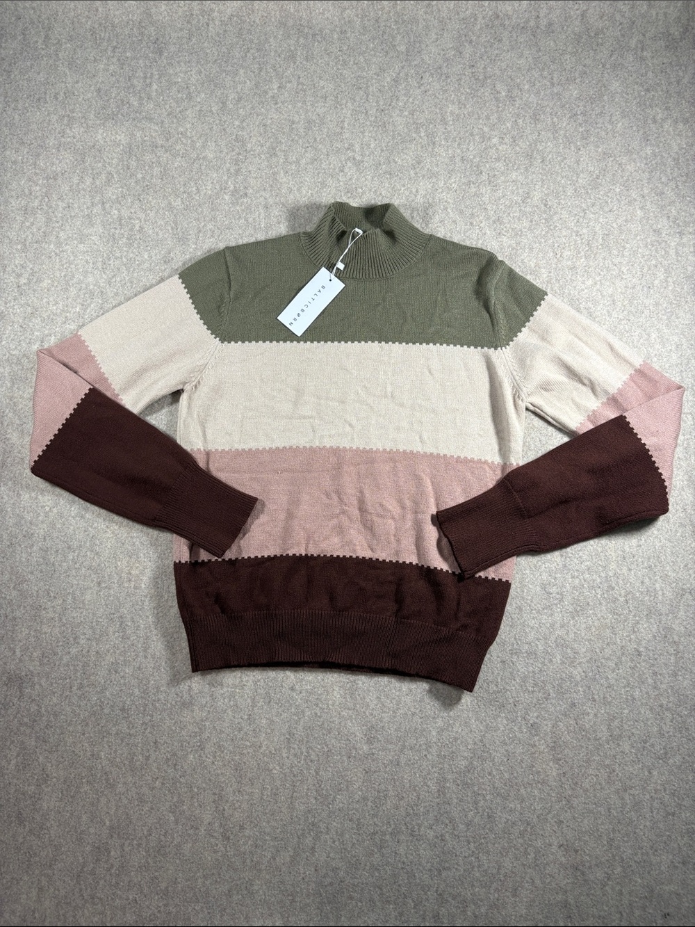 Baltic Born Porter Color Block Sweater Olive Multi Mock Neck S NWT